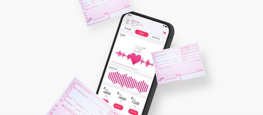 Smartphone mit Health-App und Rezeptscheinen drum herum