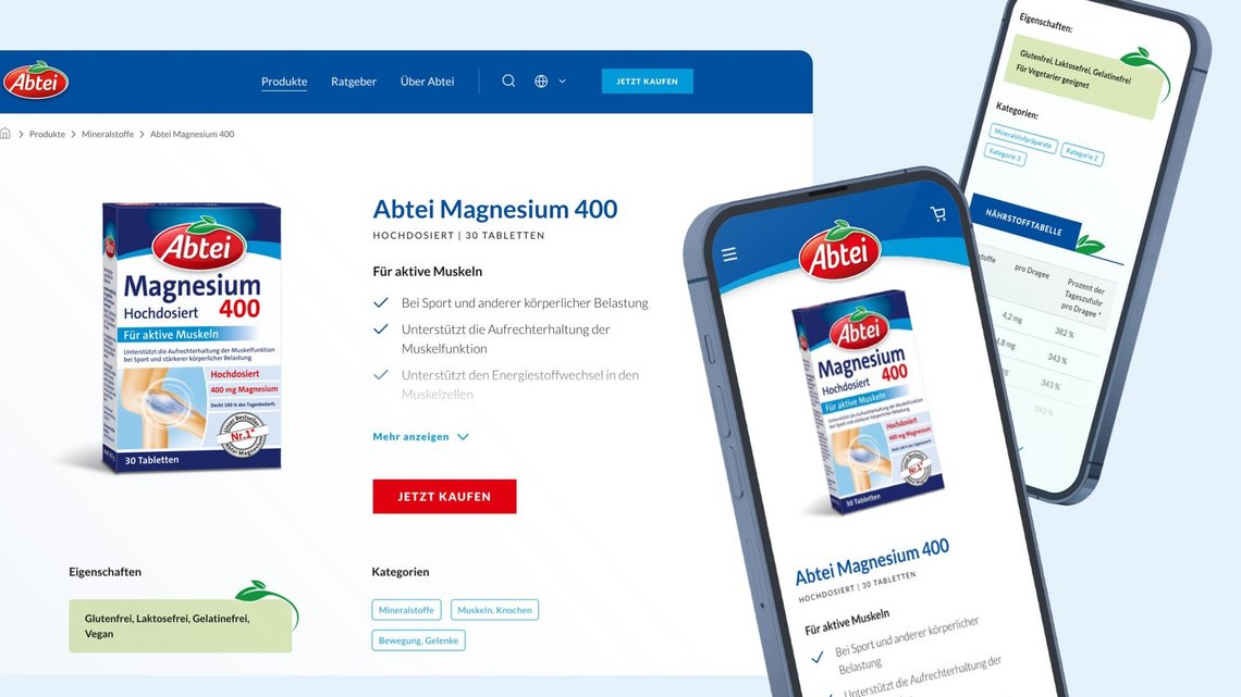 Neuer digitaler Auftritt Abtei: Produktseiten Desktop & mobil