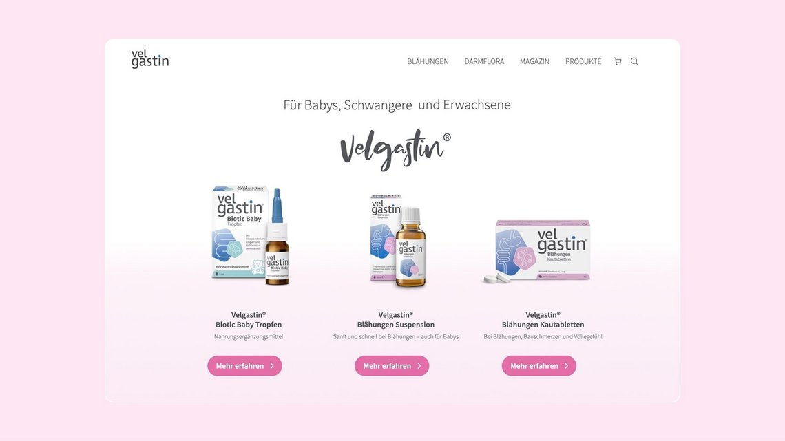Velgastin Produktübersicht auf der Website