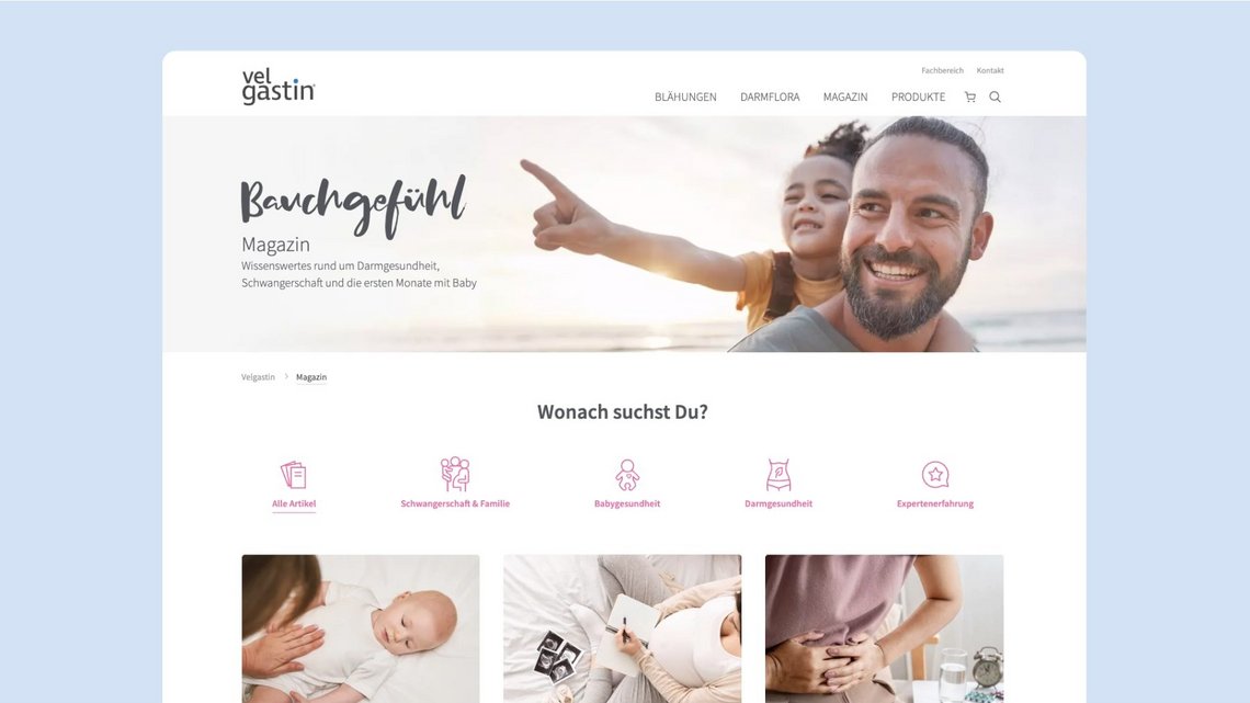 Screenshot des Magazins auf der Velgastin Webseite