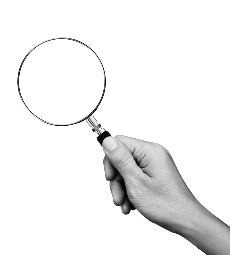 Punkt 2: Analyse und Zielsetzung. Die Zahl zwei und eine Hand, die eine Lupe hält.