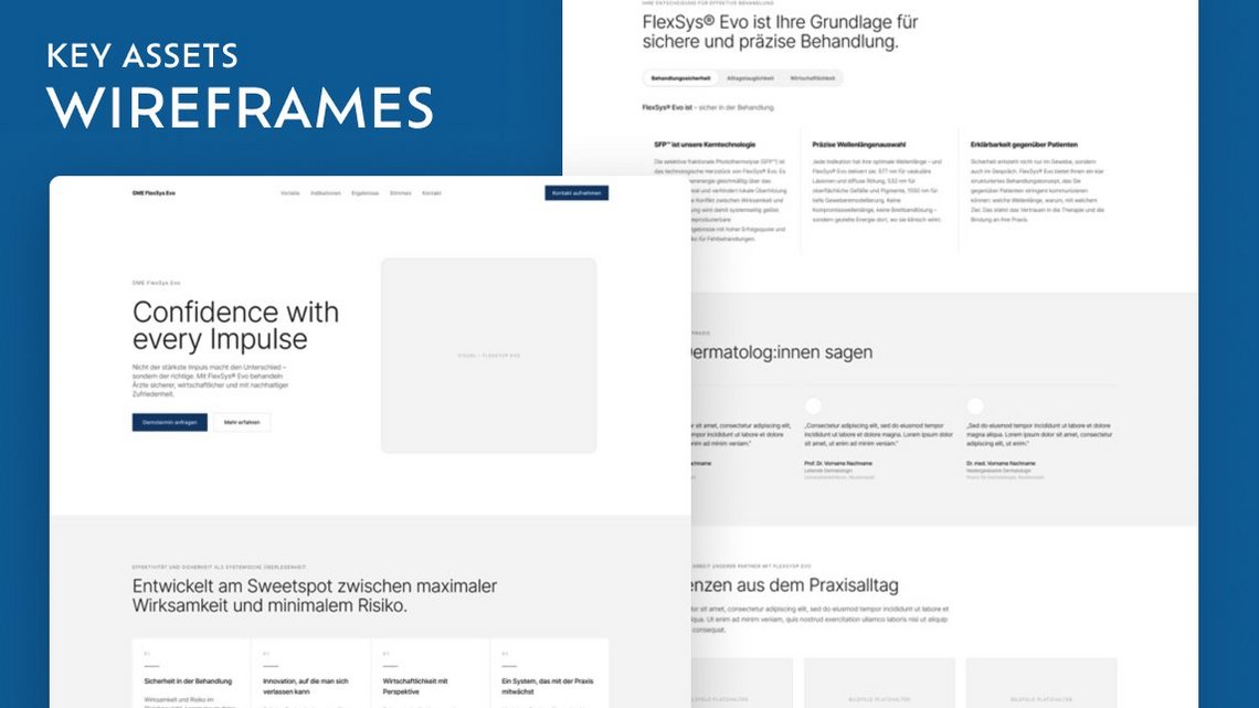 Launch Kommunikation für FlexSys® Evo - Wireframes der Key Assets Wireframes der Key Assets