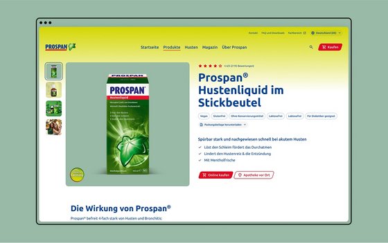 Vorschau der Prospan.com Website anhand der Produktseite