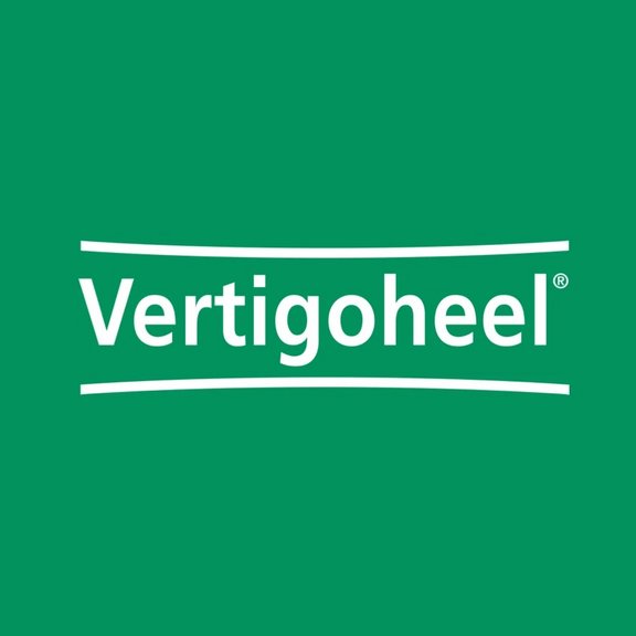 Vertigoheel Logo auf grünem Hintergrund