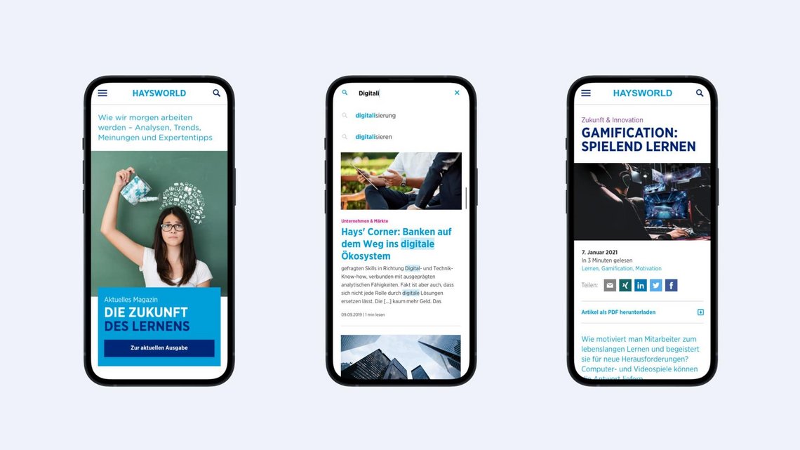 HaysWorld: Screens digitales Kundenmagazin auf Smarthones