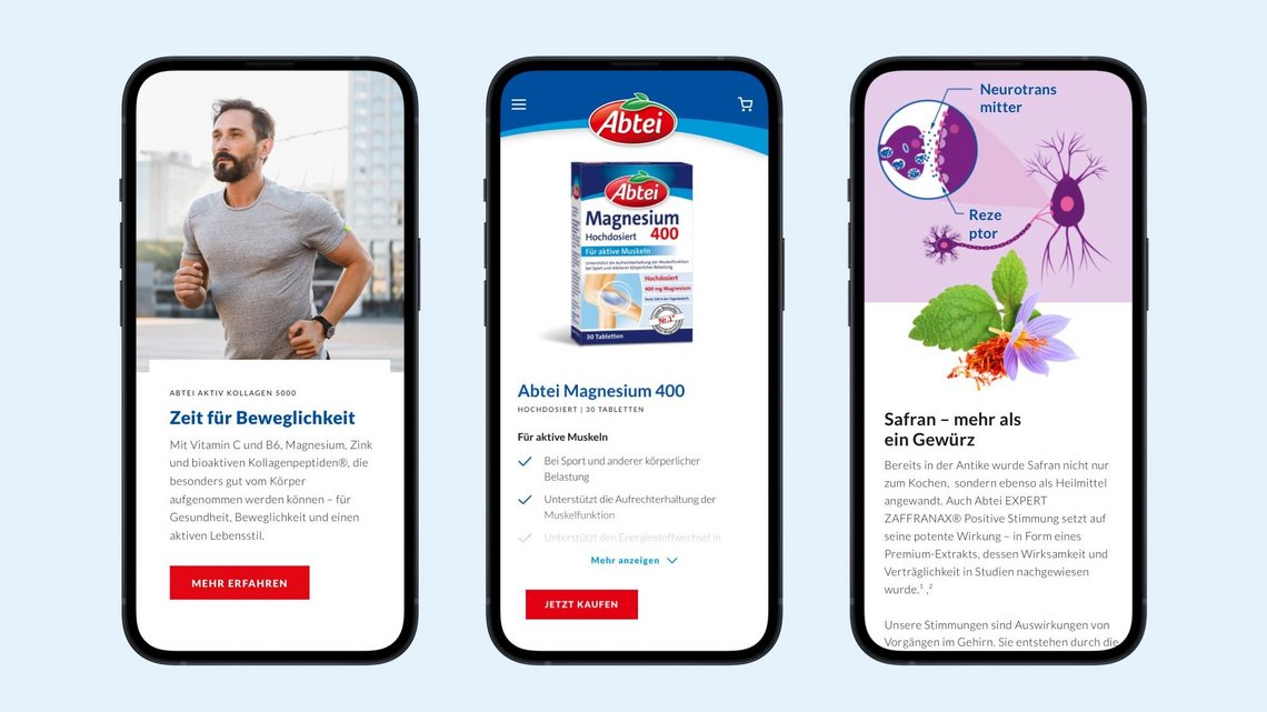 Highlights der Abtei Website auf Smartphones