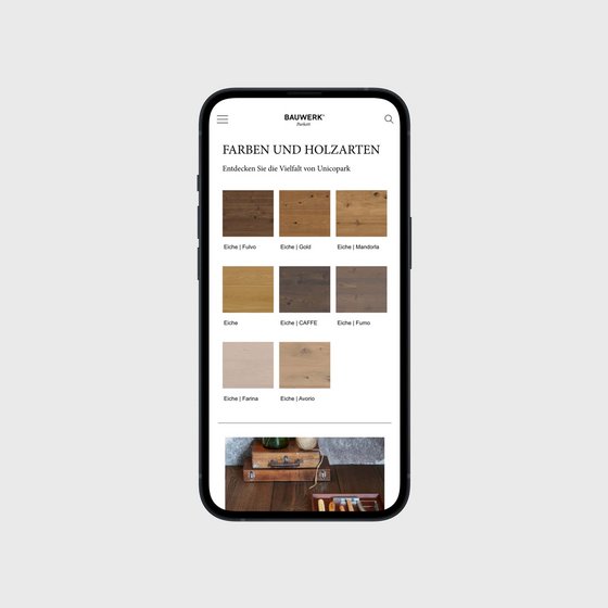 Bauwerk Parkett Produktseite auf Smartphone