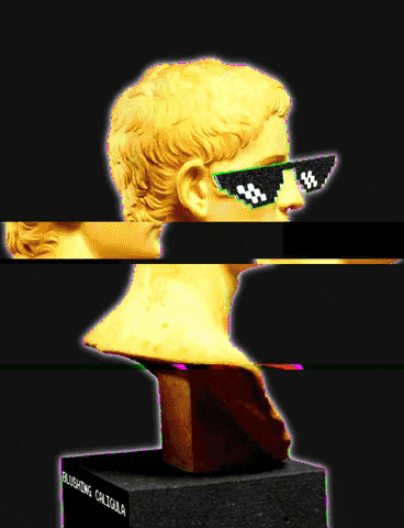 Golden bust with sunglasses.